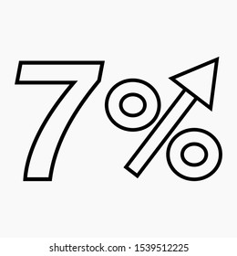 The transparent figure is 7  percent increase. Price increase icon.  Sales. Profit growth. Increase revolutions. The increase in interest in the bank. Quality improvement. Icon of internet shops. 