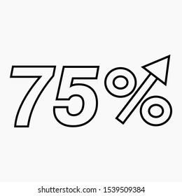 The transparent figure is 75  percent increase. Price increase icon.  Sales. Profit growth. Increase revolutions. The increase in interest in the bank. Quality improvement. Icon of internet shops.