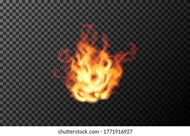 Transparent fire on black background. Vector illustration flame design.
