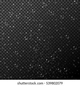 Transparent fizzing water background. Realistic fizz air isolated bubbles underwater. Vector bubbles illustration on transparent background. Freshness background.