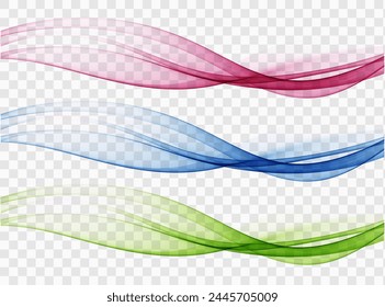 Transparent flow of wavy lines. Abstract wave background. Set .