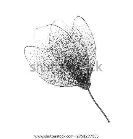 Transparent flower in pointillism stipple effect.Gentle flower bud with subtle spray texture.Fragile floral element with dainty aesthetic for minimal prints,posters,branding,invitations.