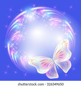 Transparent flying butterflies and firework