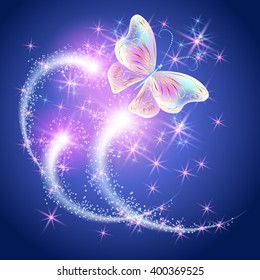 Transparent flying butterflies and firework