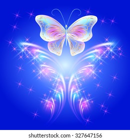 Transparent flying butterfly and firework
