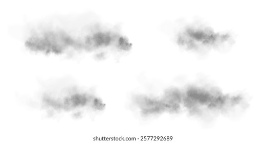 Transparent fog or smoke, grey smog cloud effect, isolated transparent special effect. Vector illustration, fog, vapour, magic haze.	