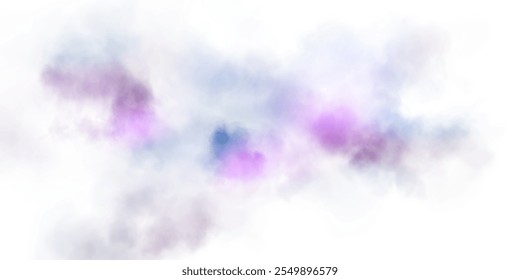 Transparent fog or smoke, PNG blue and purple smog cloud effect, isolated transparent special effect. Vector illustration, fog, vapour, magic haze.	