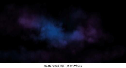 Transparent fog or smoke, PNG blue and purple smog cloud effect, isolated transparent special effect. Vector illustration, fog, vapour, magic haze.	