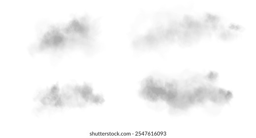 Transparent fog or smoke, PNG white smog cloud effect, isolated transparent special effect. Vector illustration, fog, vapour, magic haze.