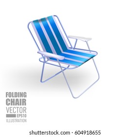 Transparent folding blue chair for the beach recreation and fishing. Vector illustration
