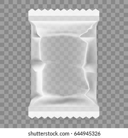 Transparent Food Snack Plastic Pillow Bag. EPS10 Vector