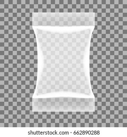 Transparent Food Snack Plastic Pillow Bag. EPS10 Vector