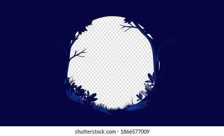 Transparent forest nature frame - Oval frame in blue colours with empty hole in middle, vector illustration.
