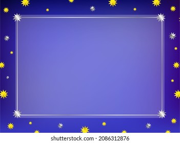 Transparent frame with a background of scattered yellow star-shaped polygons and a silver border