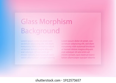 Transparent frame in glass morphism or glassmorphism style on blurred background. Pastel colors. Abstract gradient background. Vector illustration