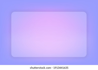 Transparent frame in glass morphism or glassmorphism style on blurred background. Pastel colors. Abstract gradient background. Vector illustration
