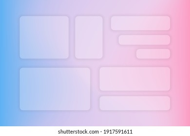 Transparent frame in glass morphism or glassmorphism style on blurred background. Pastel colors. Abstract gradient background. Vector illustration