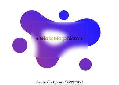 Transparent frame in glass morphism or glassmorphism style. Metaballs on the background. Transparent and blurred card or frame. Glass-morphism style. Vector illustration