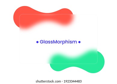 Marco transparente en morfismo de vidrio o estilo de glasmorfismo. Metabotas en el fondo. Tarjeta o marco transparente y borroso. Estilo de morfismo de vidrio. Ilustración del vector