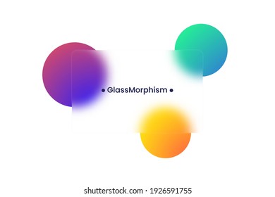 Transparent frame in glass morphism or glassmorphism style. Circles on the background. Transparent and blurred card or frame. Glass-morphism style. Vector illustration