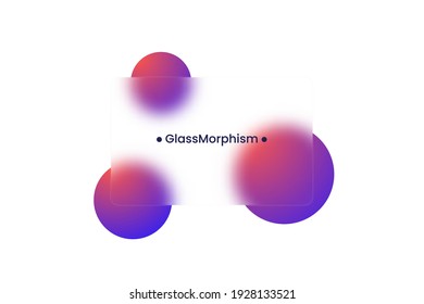 Transparent frame in glass morphism or glassmorphism style. Circles on the background. Transparent and blurred card or frame. Glass-morphism style. Vector illustration