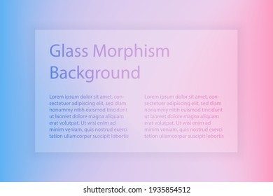 Transparent frame in glass morphism or glassmorphism style on blurred background. Pastel colors. Abstract gradient background. Vector illustration