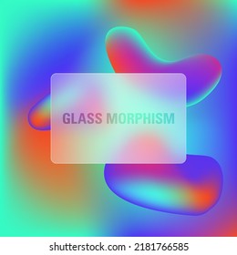 Transparent frame in glass morphism or glass. Liquid gradient shapes, abstract art stock illustration. Glassmorphism concept with 3d geometric shapes. Frosted glass effect. 