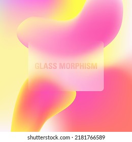 Marco transparente en morfismo de vidrio o vidrio. Formas de gradiente líquido, ilustración de material artístico abstracto. Concepto de glasmorfismo con formas geométricas 3d. Efecto de vidrio escarpado. 