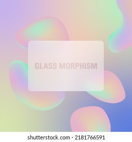 Transparent frame in glass morphism or glass. Liquid gradient shapes, abstract art stock illustration. Glassmorphism concept with 3d geometric shapes. Frosted glass effect. 