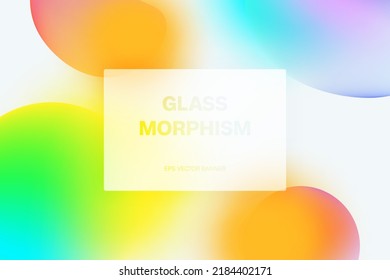 Marco transparente en morfismo de vidrio o vidrio. Formas de gradiente líquido. Fondo claro. Concepto de glasmorfismo con formas geométricas 3d. Efecto de vidrio escarpado. 