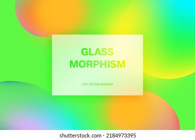 Transparent frame in glass morphism or glass. Liquid gradient shapes at colors background. Glassmorphism concept with 3d geometric shapes. Frosted glass effect. 