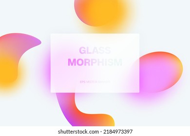 Transparent frame in glass morphism or glass. Liquid gradient shapes. Light background. Glassmorphism concept with 3d geometric shapes. Frosted glass effect. 