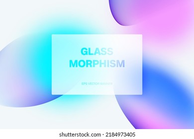 Transparent frame in glass morphism or glass. Liquid gradient shapes. Light background. Glassmorphism concept with 3d geometric shapes. Frosted glass effect. 