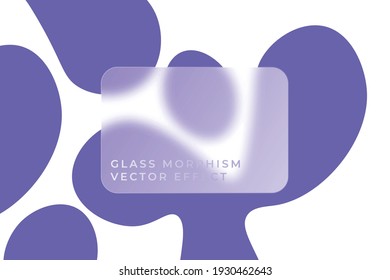 Transparent frame in glass morphism. Multicolored bright shapes on the background. Transparent and blurred card or frame. Glass-morphism style. Vector illustration. Trend effect