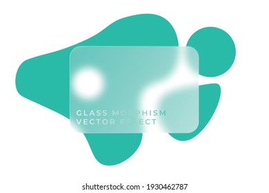 Transparent frame in glass morphism. Multicolored bright shapes on the background. Transparent and blurred card or frame. Glass-morphism style. Vector illustration. Trend effect