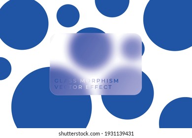Transparent frame in glass morphism. Multicolored bright shapes on the background. Transparent and blurred card or frame. Glass-morphism style. Vector illustration. Trend effect