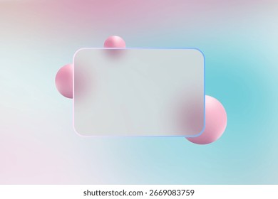 Quadro transparente em um fundo pastel com esferas cor-de-rosa. Eps 10