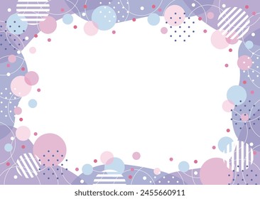 Transparent frame with purple cloud shapes, pink and blue circles and dots