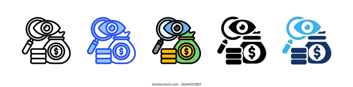 Transparente Fund Icon Collection mit mehreren Stilen