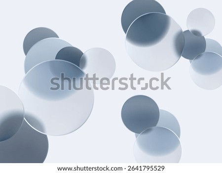 Transparent geometric circles and balls in liquid glass style. Abstract poster design. 