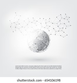 Malla geométrica transparente y globo terrestre - Ilustración vectorial de la computación en nube de estilo moderno y concepto de telecomunicaciones con diseño de conexiones de red