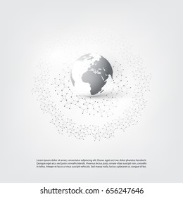 Transparent Geometric Mesh and Earth Globe - Modern Style Cloud Computing and Telecommunications Concept Design with Network Connections - Vector Illustration
