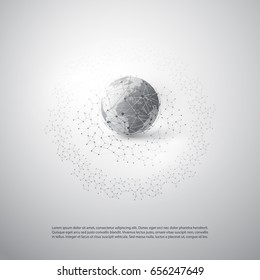 Malla geométrica transparente y globo terrestre - Diseño de conceptos de computación en nube y telecomunicaciones de estilo moderno con conexiones de red - Ilustración vectorial