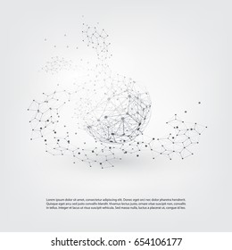 Transparent Geometric Mesh and Globe - Modern Style Cloud Computing and Telecommunications Concept Design with Network Connections - Vector Illustration 