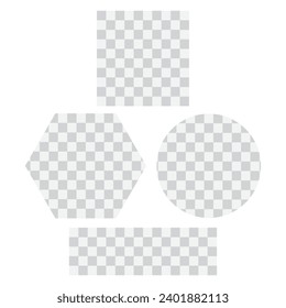 Transparent geometric shapes, checkered figures, isolated vector illustration.