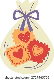 Bolsa de regalo transparente llena de galletas en forma de corazón, que simboliza el amor, el cuidado y las dulces sorpresas.