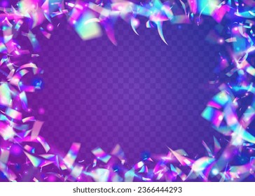 Transparent Glare. Light Confetti. Blur Design. Pink Retro Background. Disco Abstract Backdrop. Glitch Sparkles. Fantasy Foil. Holiday Art. Purple Transparent Glare