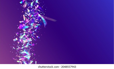 Transparent Glare. Party Element. Cristal Texture. Glamour Art. Webpunk Foil. Hologram Confetti. Pink Laser Glitter. Blur Colorful Serpentine. Purple Transparent Glare