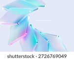 Transparent and glass 3D geometric shape. Abstract composition of squares and rectangles in liquid glass style. Vector elements for poster design.