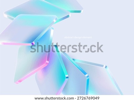 Transparent and glass 3D geometric shape. Abstract composition of squares and rectangles in liquid glass style. Vector elements for poster design.